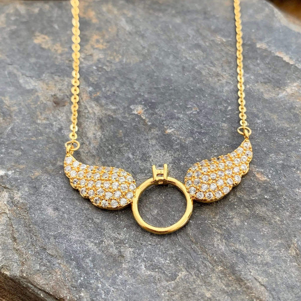 Angel Wings Ring Necklace 14k Solid Gold Sparkling CZ Pendant Necklace,  Anniversary Gift, Gift for Her, Angel Wings, Minimalist Jewelry - Etsy