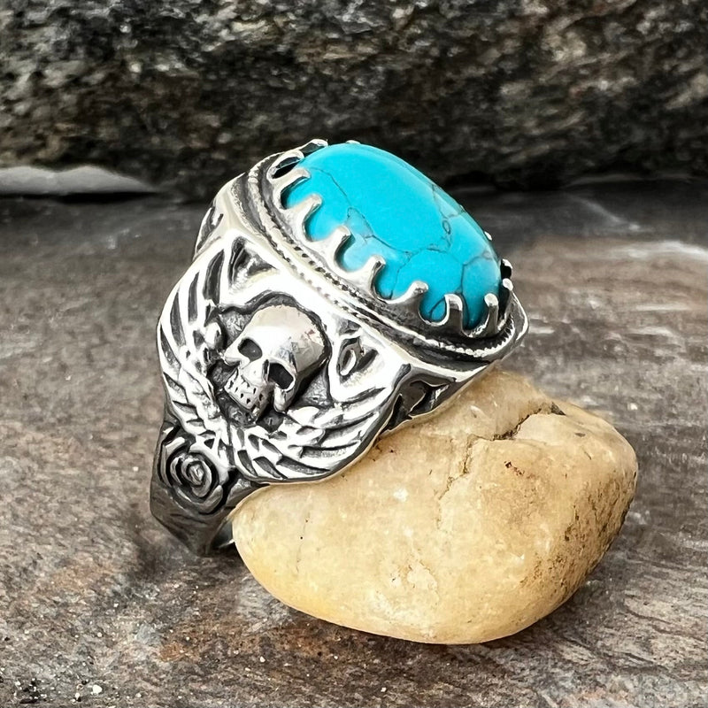 エクルベージュ BWL Half Skull Ring with turquoise | dizmekaro.com