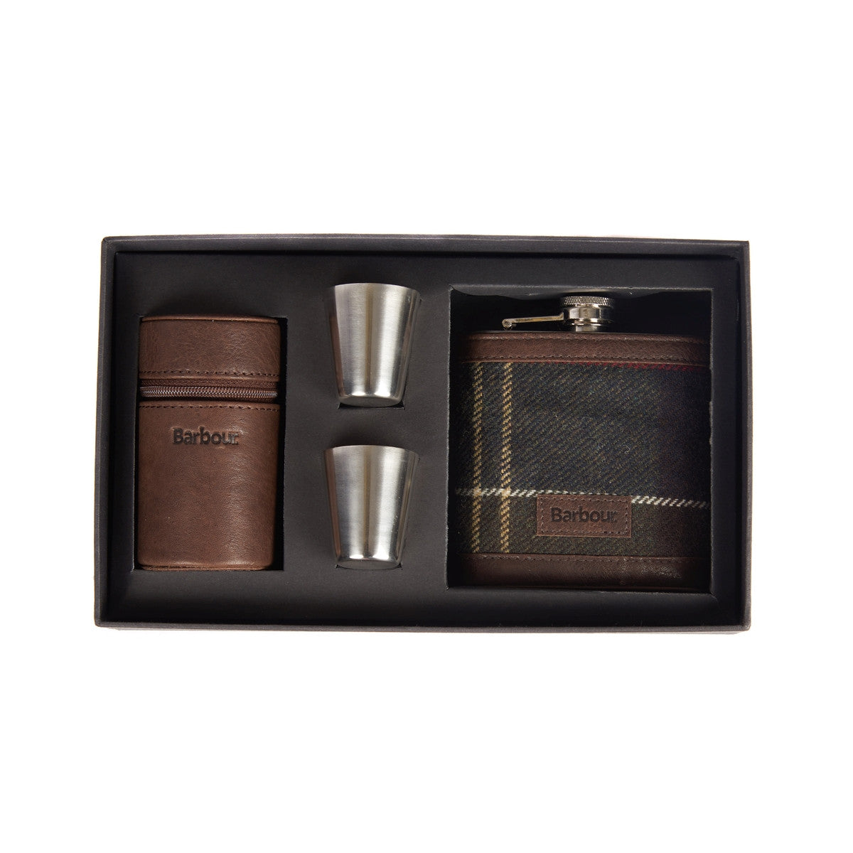 barbour tartan hip flask and cups