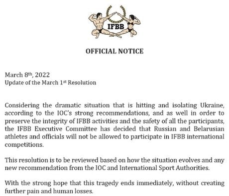 IFBB Elite Pro bans Russian and Belarusian athletes