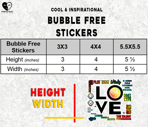 Size Chart Bubble Free Stickers Thespian Heart Clothing