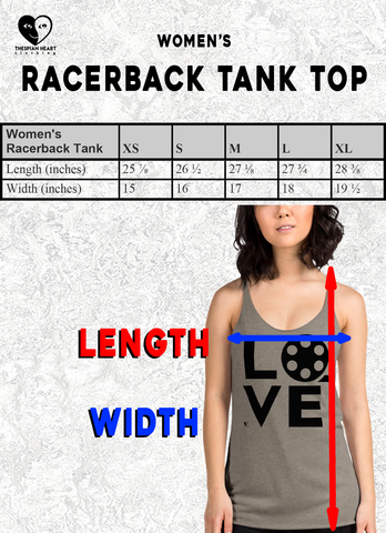 size chart racerback tank top Thespian Heart Clothing