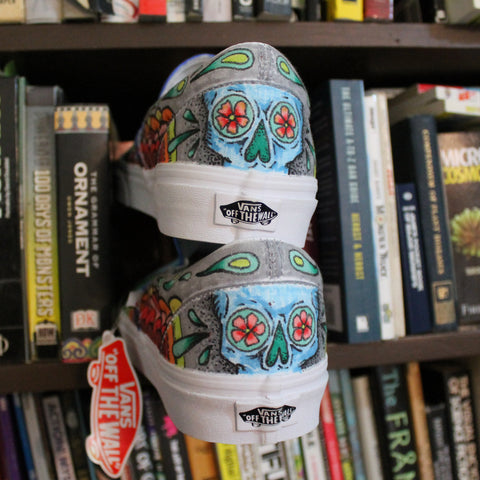 custom designed sugar skull vans slip on sneakers by radcakes art design in manasquan nj