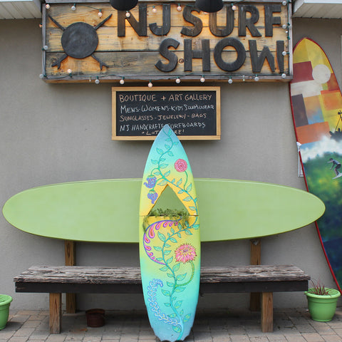 Custom surfboard art by RadCakes for the Manasquan Surf and Art Festival 2017