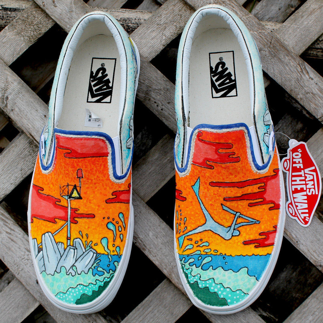 white slip on vans custom