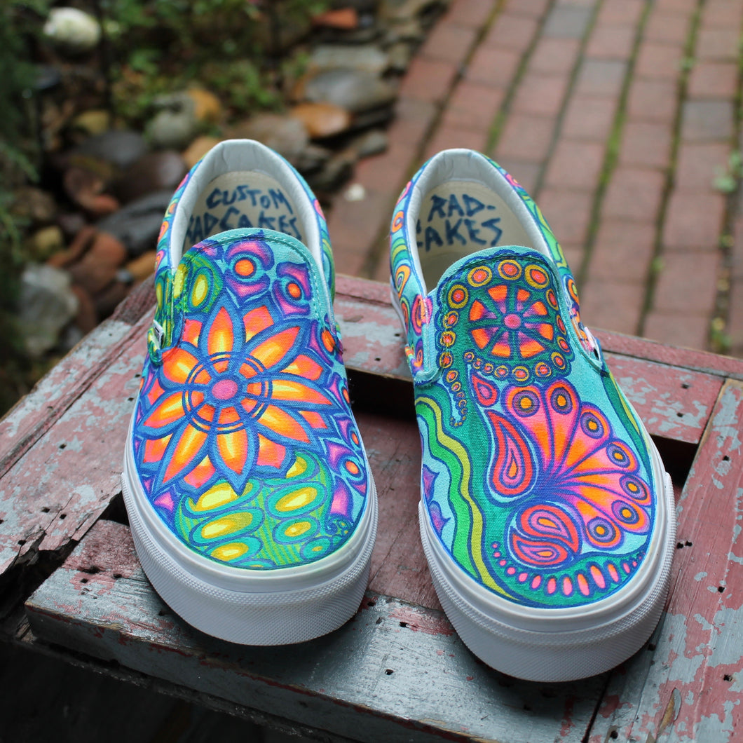 Psychedelic Flowers custom Vans Slip On Sneakers – RadCakes Shirt Printing