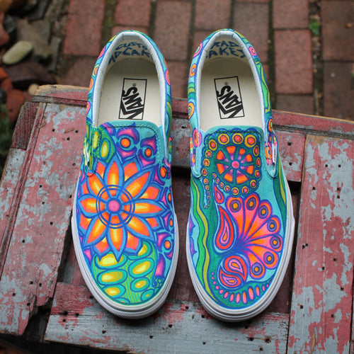 trippy vans slip ons