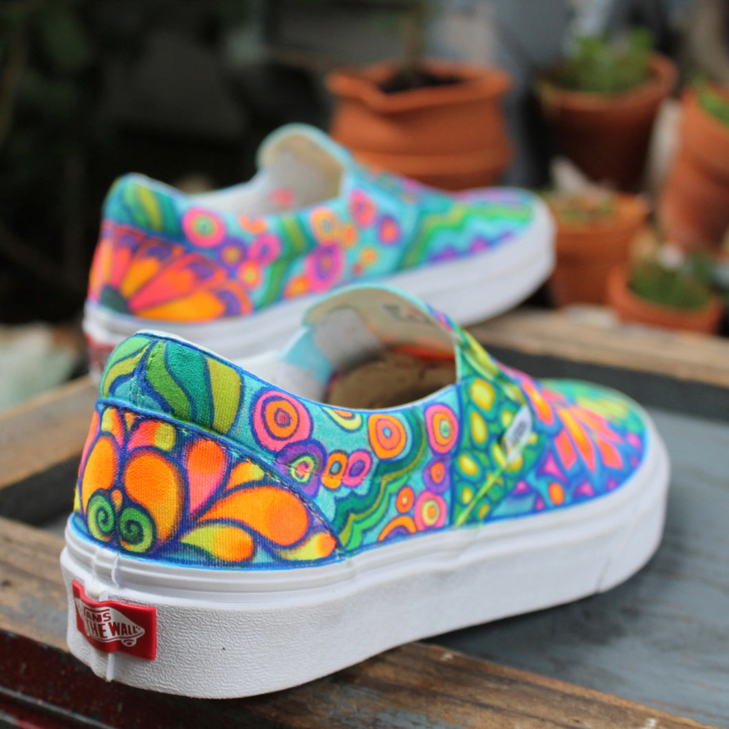 Psychedelic Flowers custom Vans Slip On Sneakers – RAD Shirts Custom ...
