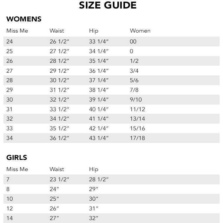 miss me jeans size chart