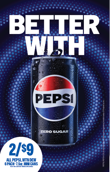 2025 Static Cling Pepsi Mini Cans 6Pack 2for9