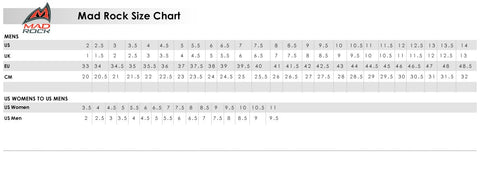 mad rock shoe sizing