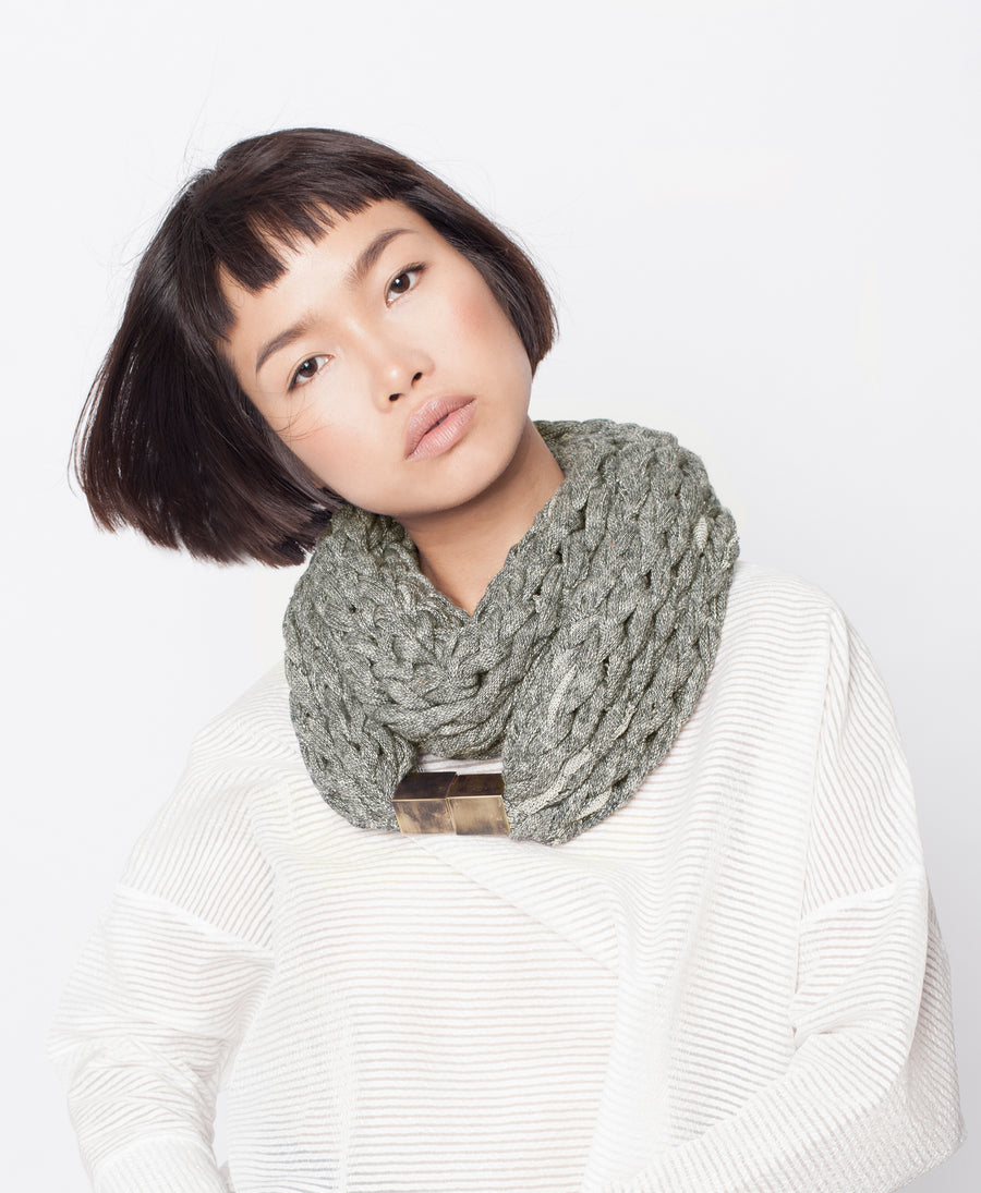 olive green knit infinity scarf