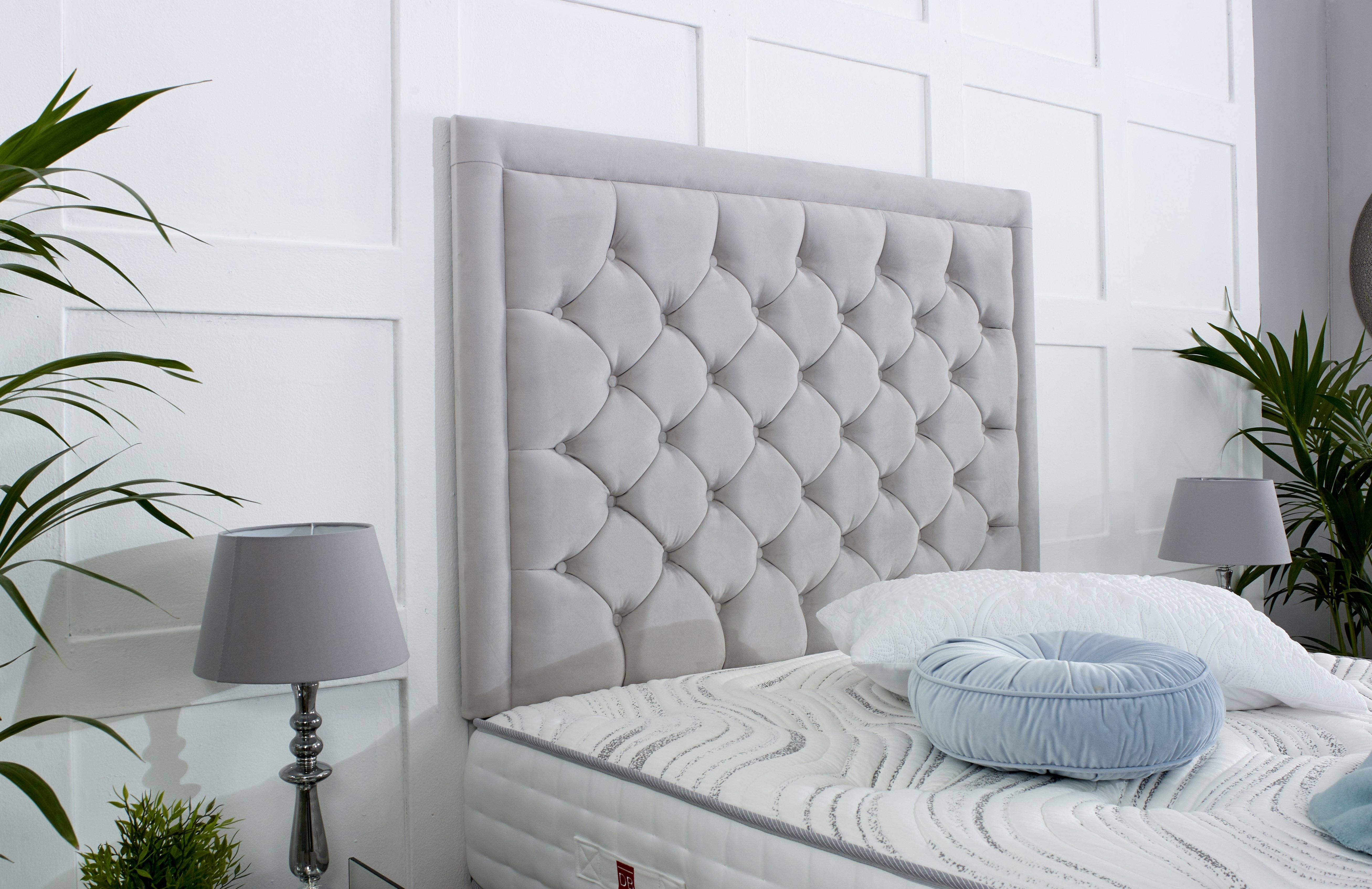 grey double divan base with headboard