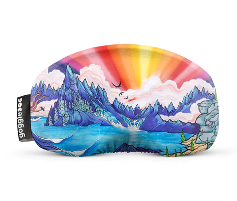 gogglesoc goggle cover with mountain and sunset graphic