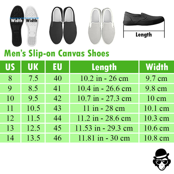 SLIP ONS SIZE CHARTS FOR MEN