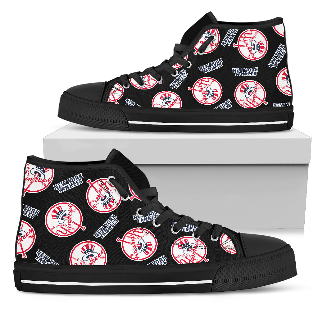 Script Logo Pattern New York Yankees High Top Shoes – Best Funny Store
