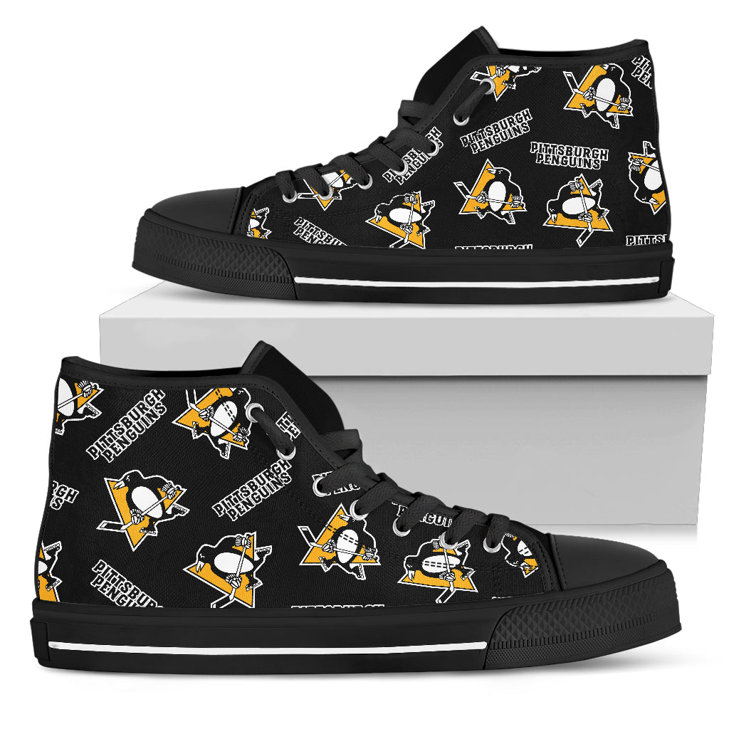 Script Logo Pattern Pittsburgh Penguins High Top Shoes – Best Funny Store