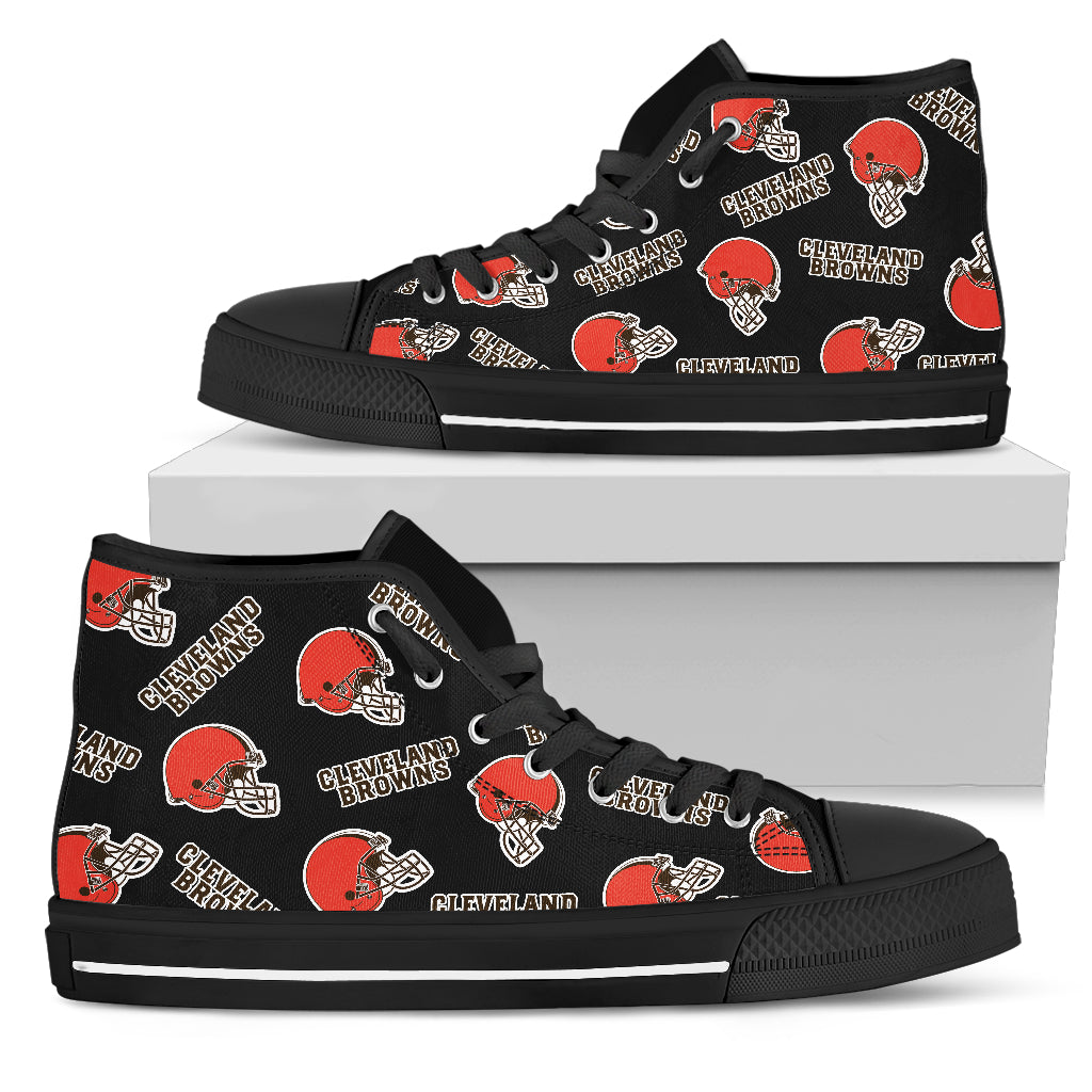 Script Logo Pattern Cleveland Browns High Top Shoes – Best Funny Store