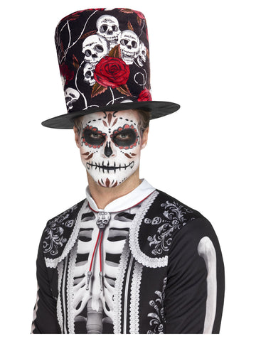 Day of the Dead Skull & Rose Top Hat