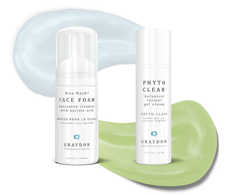 Face Foam and Phyto Clear bottles with product smears