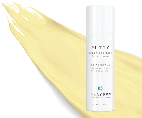 Bottle of Graydon Skincare Putty with large product smear in the background