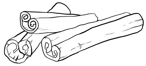 A black-line sketch of three cinnamon sticks on a white background.
