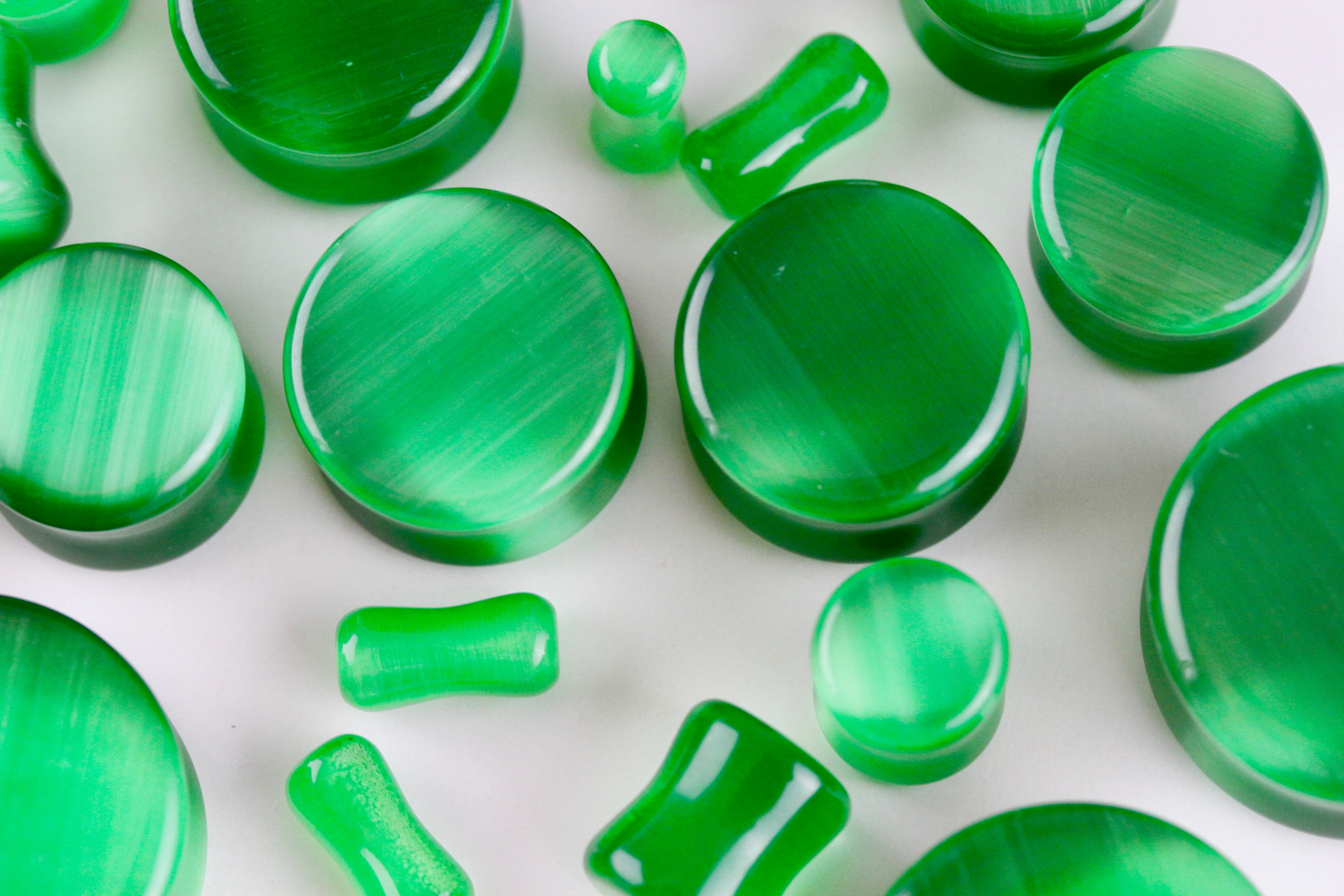 Green Cats Eye Glass Plugs for stretched ears (Pair) - PH15