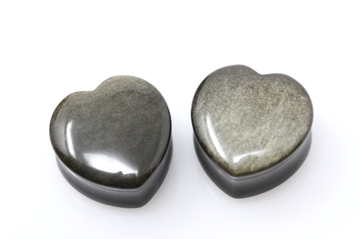 Gold Obsidian Heart Shaped Plugs (Pair) - PH63– Two Feather Plugs