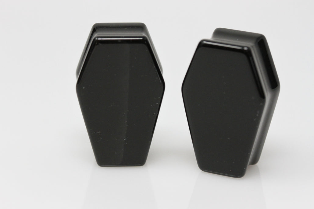Black Obsidian Coffin Plugs - Stone Coffin Plugs - PH66