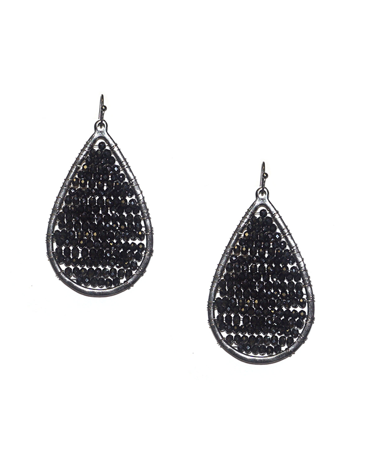 Beaded Teardrop Fringe 7/8X10yd-Black & Silver