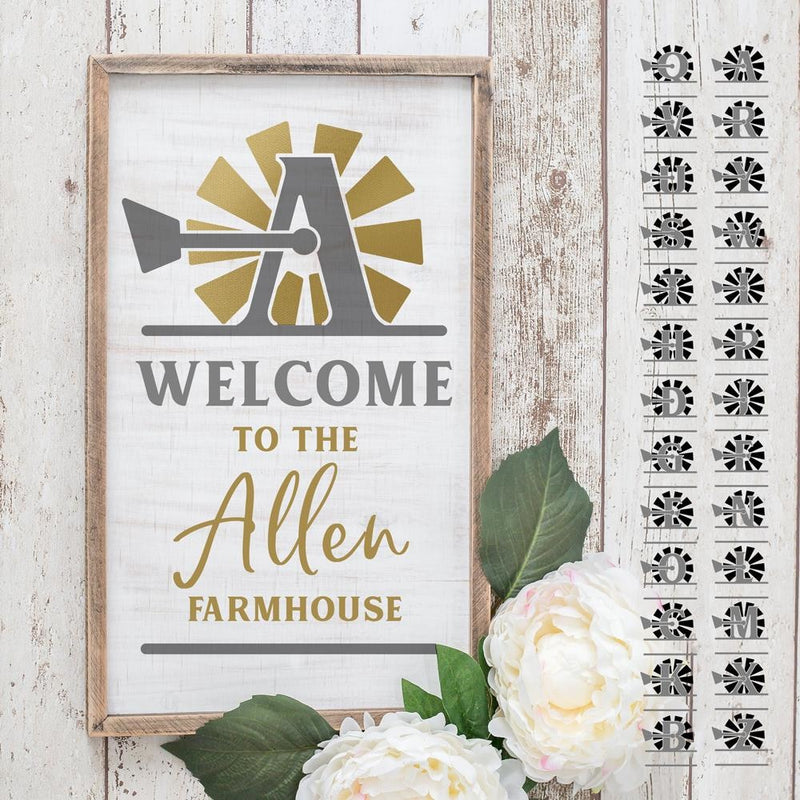 Download A-Z Windmill split Designs for Family Name Farmhouse svg ...