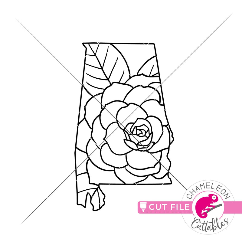 Alabama State Flower Camellia Outline Svg Png Dxf Eps Jpeg Chameleon Cuttables Llc