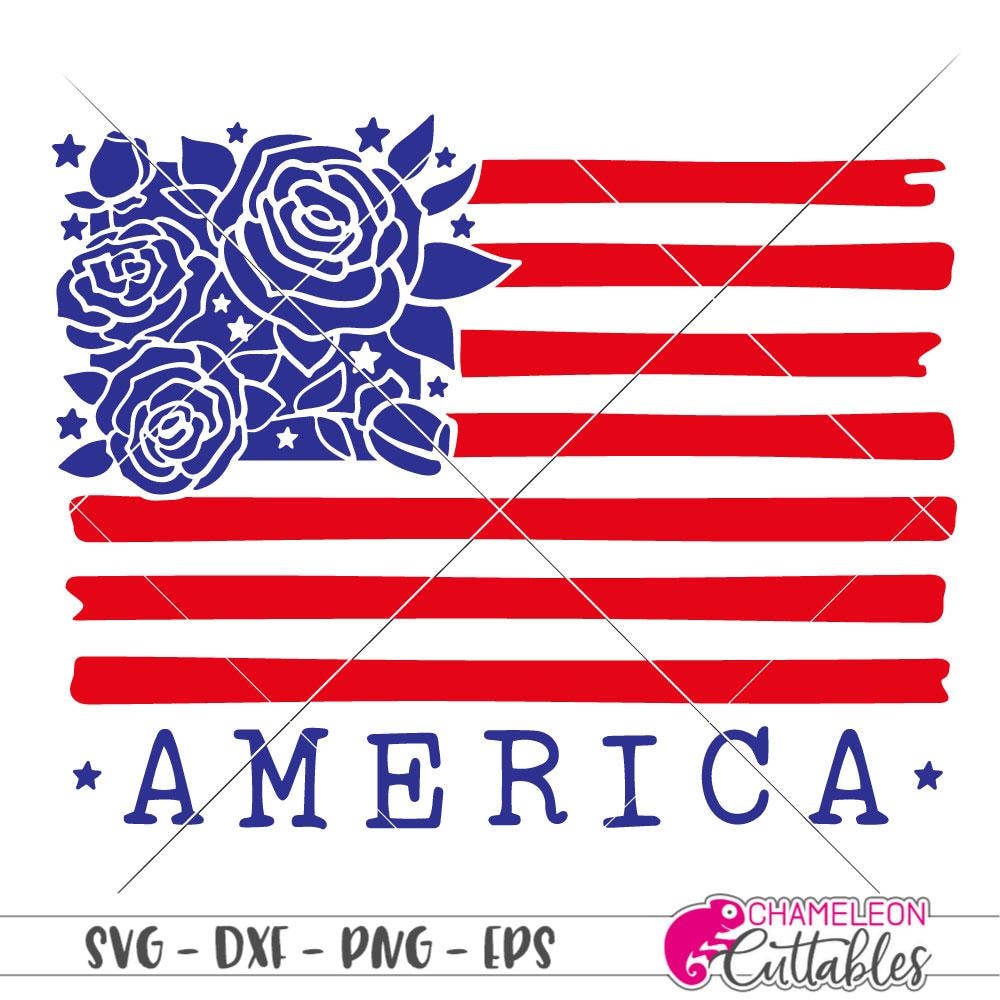 America Usa American Flag With Flowers Svg Png Dxf Eps Chameleon Cuttables Llc