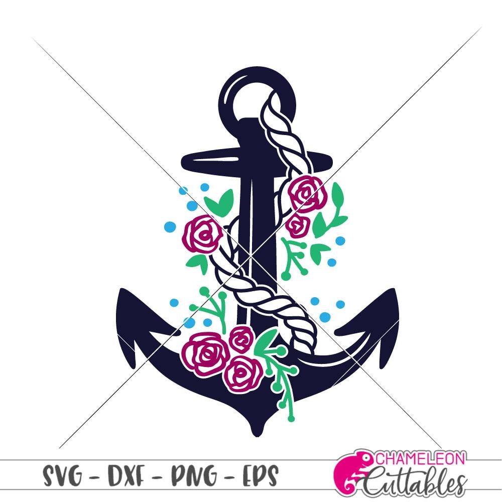 Download Anchor with Roses svg png dxf eps | Chameleon Cuttables LLC