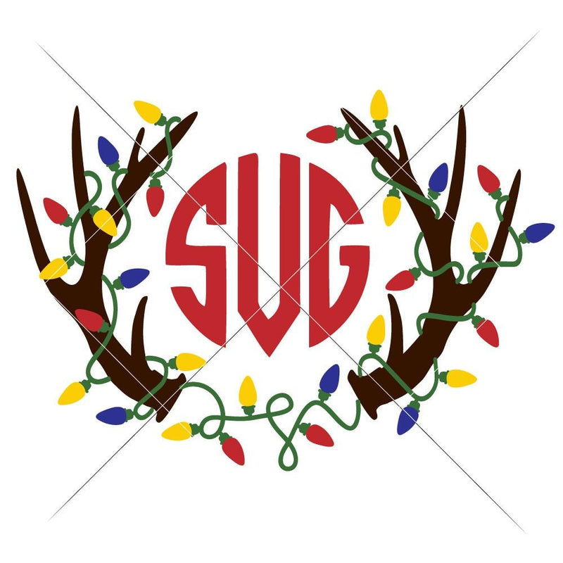 Download Antlers with Christmas Lights for Monogram svg png dxf eps ...