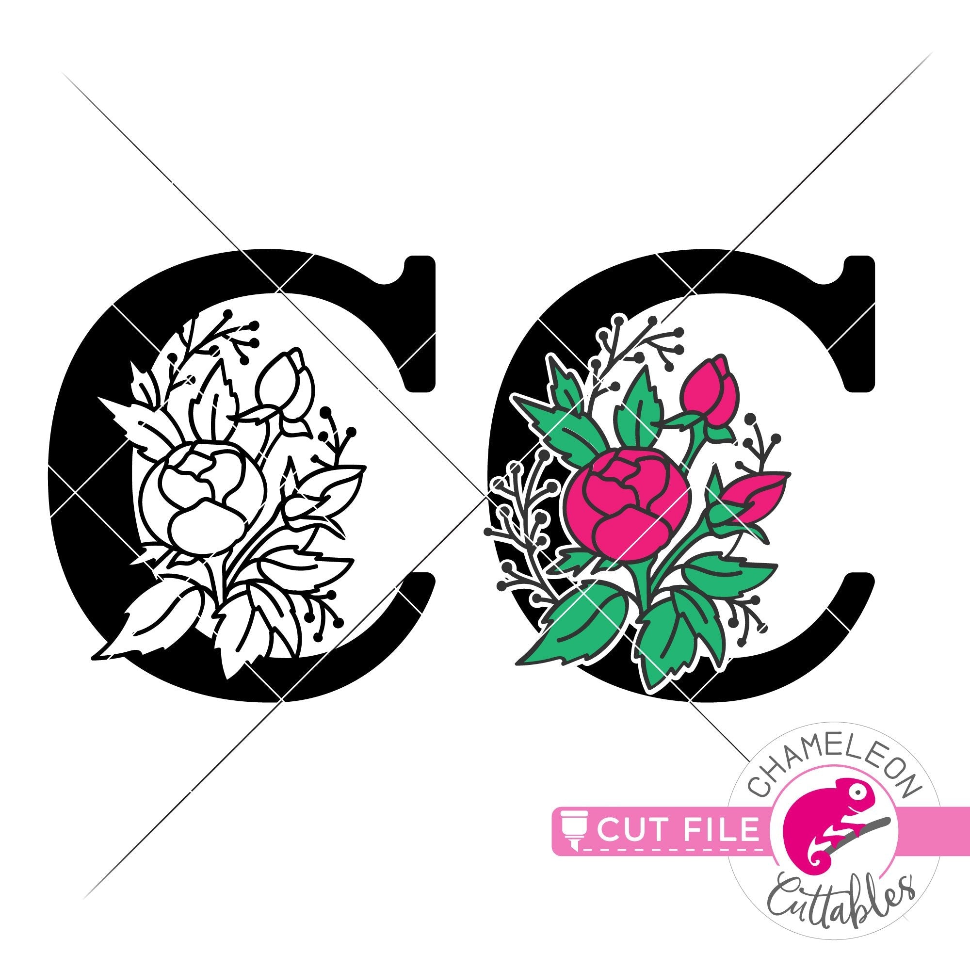 Download C Floral Monogram Letter With Flowers Svg Png Dxf Eps Jpeg Chameleon Cuttables Llc Chameleon Cuttables Llc
