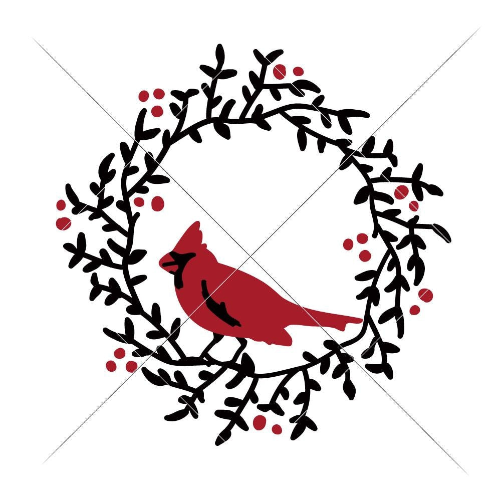 Download Cardinal on Wreath svg png dxf eps | Chameleon Cuttables LLC