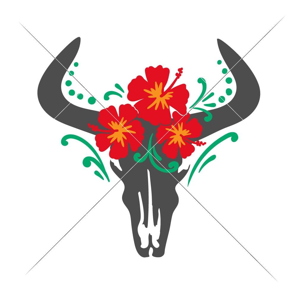 Download Cow Skull Bull Head Tropical Flowers Svg Png Dxf Eps Chameleon Cuttables Llc Chameleon Cuttables Llc