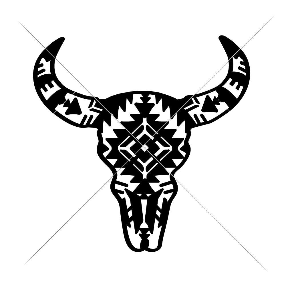 Download Cow Skull Bull Head With Aztec Pattern 2 Svg Png Dxf Eps Chameleon Cuttables Llc Chameleon Cuttables Llc