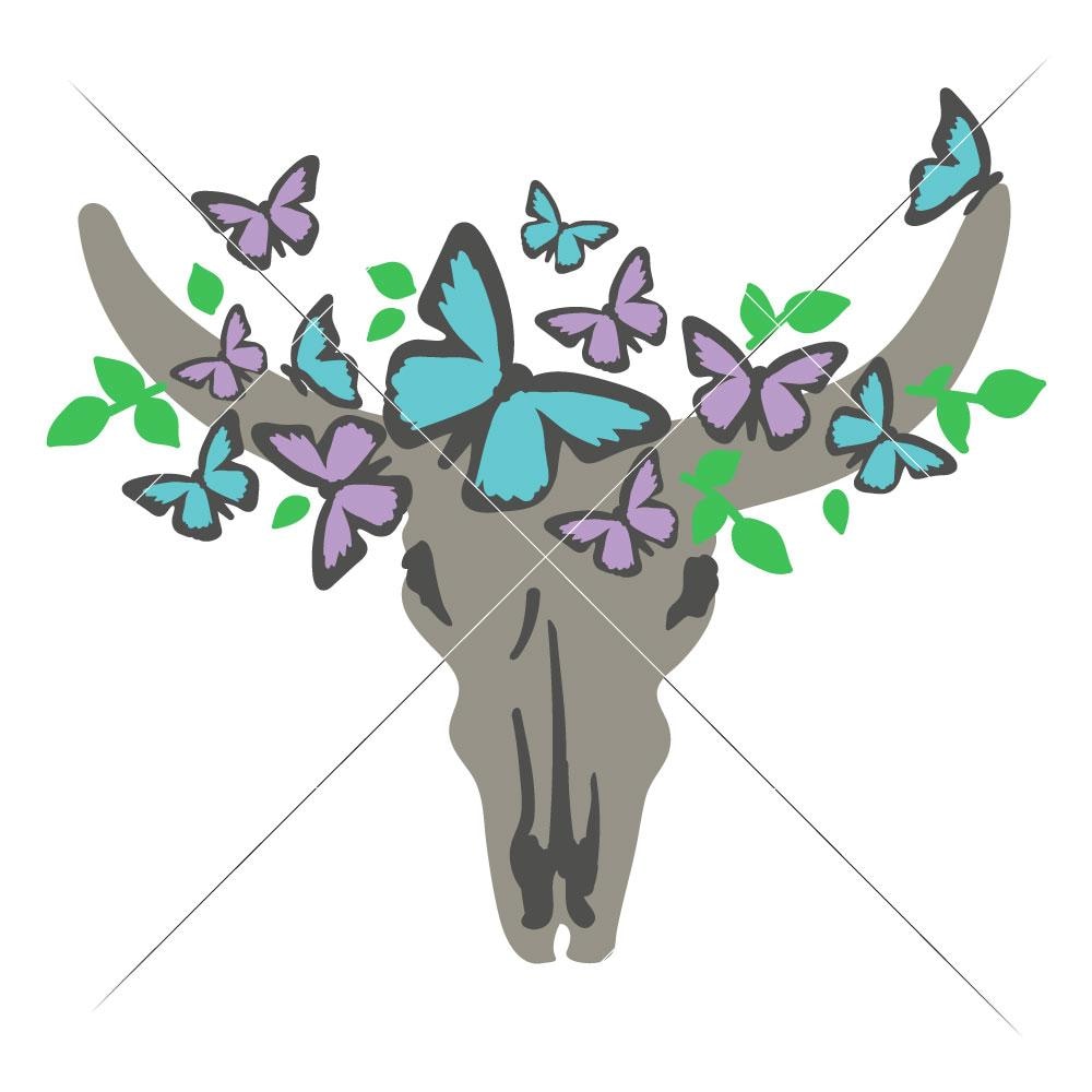 Cow Skull Bull Head With Butterflies Svg Png Dxf Eps Chameleon Cuttables Llc Chameleon Cuttables Llc