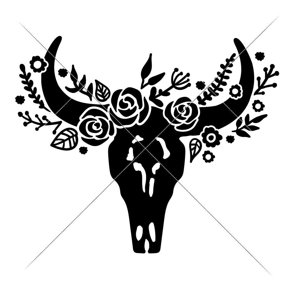 Cow Skull Bull Head with Flowers svg png dxf eps ...