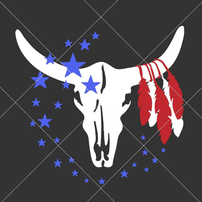 Download Cow Skull Bull Head With Stars And Feathers Svg Png Dxf Eps Chameleon Cuttables Llc Chameleon Cuttables Llc