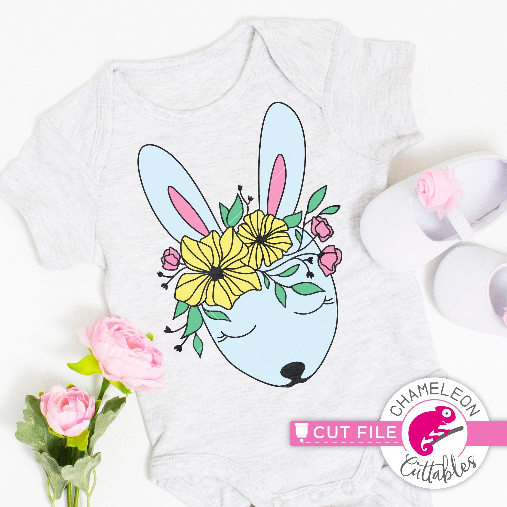 Download Cute Easter Bunny With Spring Flowers Layered Svg Png Dxf Eps Jpeg Chameleon Cuttables Llc Chameleon Cuttables Llc