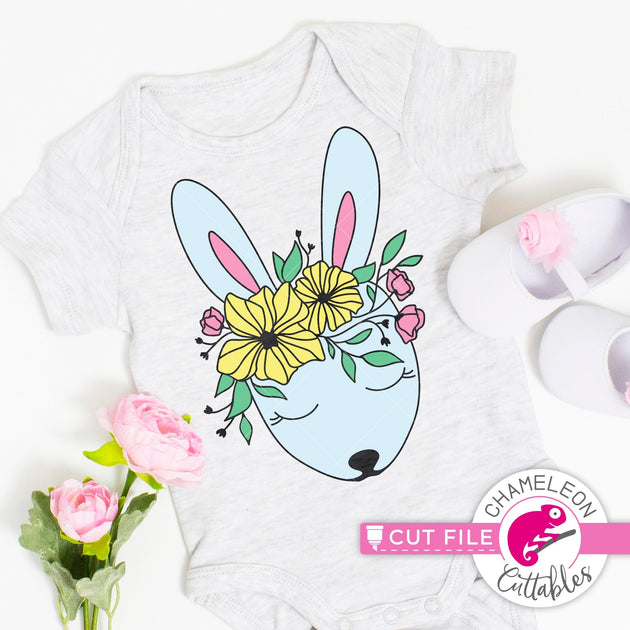 Download Cute Easter Bunny with Spring flowers layered svg png dxf ...