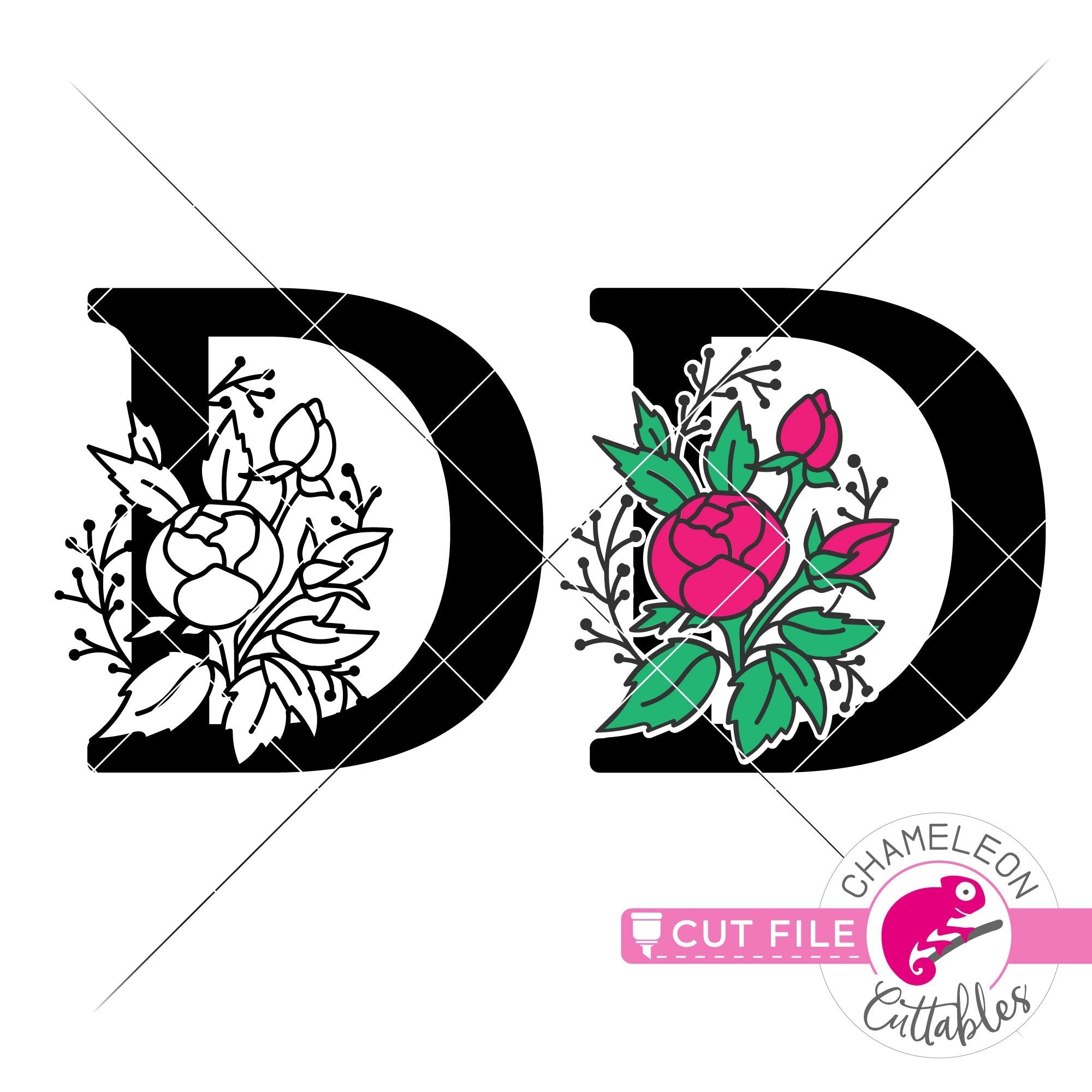 D Floral Monogram Letter with Flowers svg png dxf eps jpeg Chameleon ...