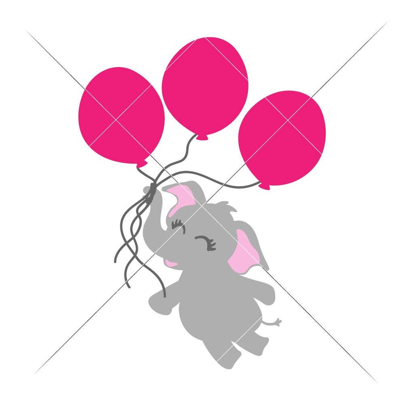Elephant with 3 Balloons svg png dxf eps Chameleon Cuttables LLC