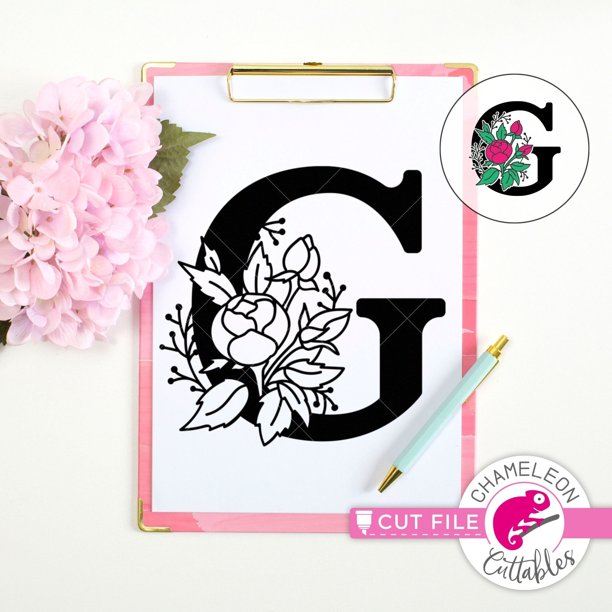 Download G Floral Monogram Letter With Flowers Svg Png Dxf Eps Jpeg Chameleon Cuttables Llc Chameleon Cuttables Llc