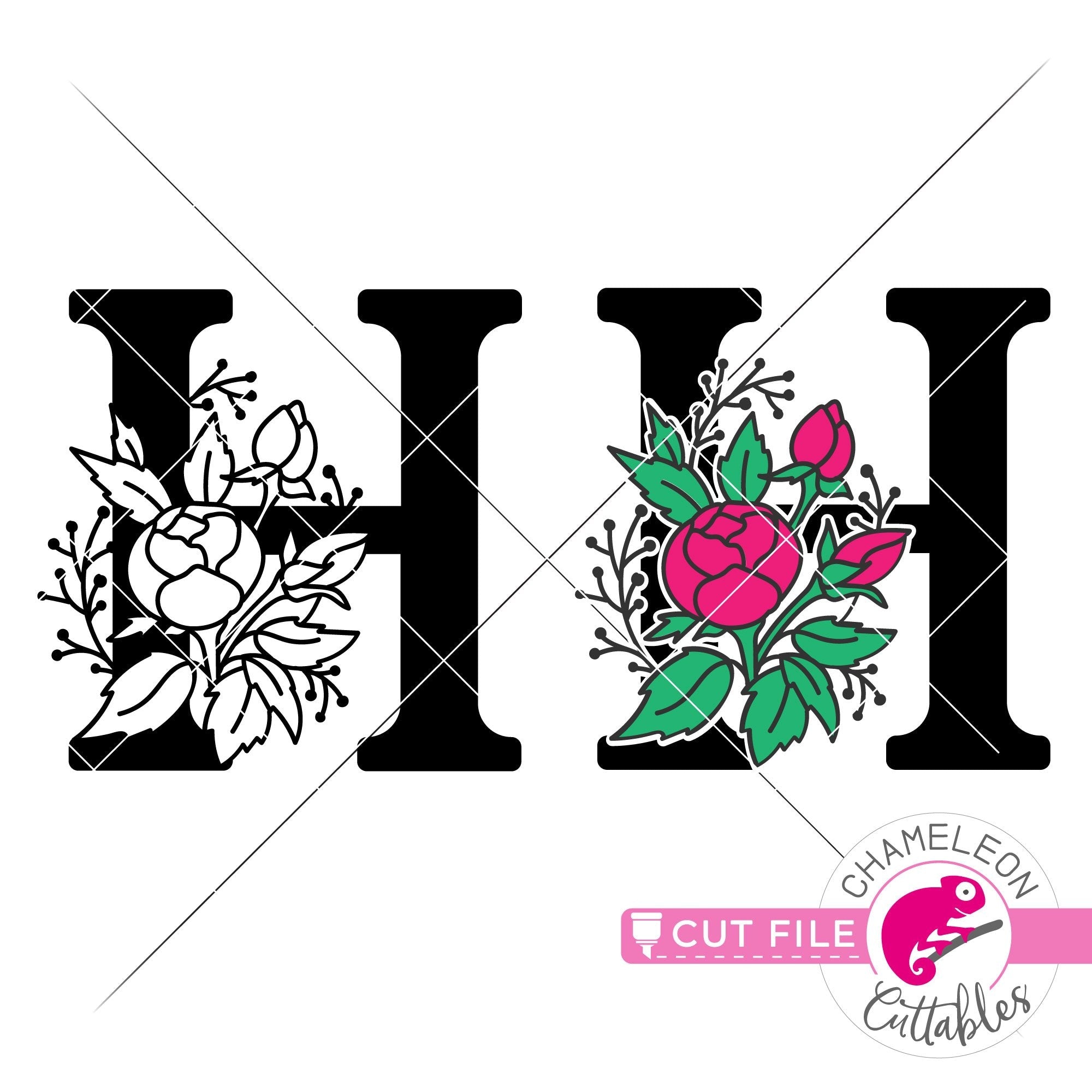 Download H Floral Monogram Letter With Flowers Svg Png Dxf Eps Jpeg Chameleon Cuttables Llc Chameleon Cuttables Llc