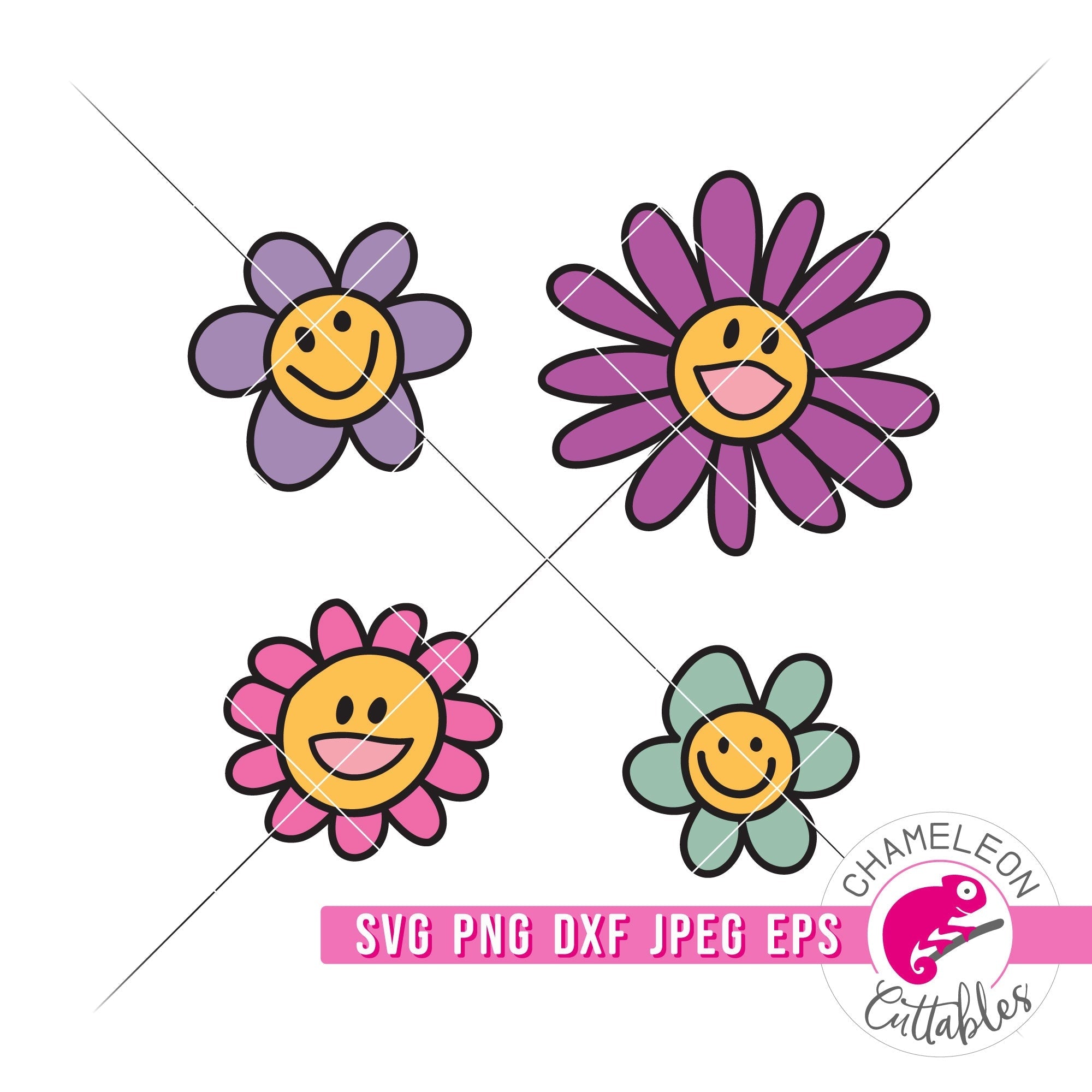 Happy Flower Bundle svg png dxf eps jpeg Chameleon Cuttables LLC ...