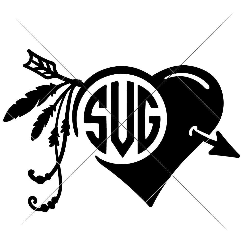 Download Heart with Arrow and Feathers for Monogram svg png dxf eps ...